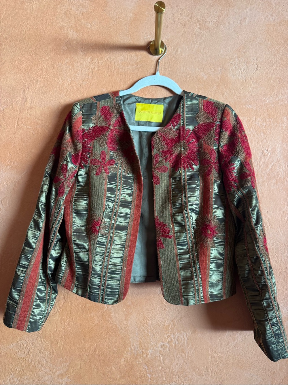 Flores & Flores Floral Tapestry Cropped Jacket Wool Blend Embroidered Blazer 8